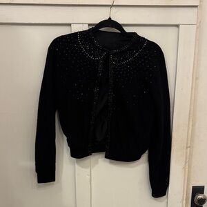 Vintage Elegant Black Women's Jacket with Bead Accents